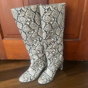 Zara Snake Print Knee-High Boots - Size 36